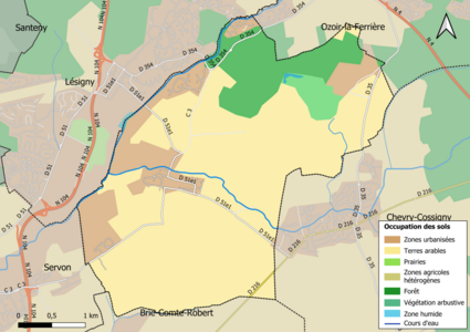 Carte des infrastructures et de l'occupation des sols en 2018 (CLC) de la commune.