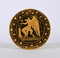 A red-figure plate with Eros as a youth making an offering (c. 340–320 BC). Walters Art Museum, Baltimore