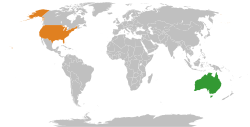 Map indicating locations of Australia and United States