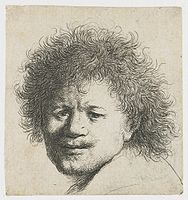 B8, c. 1631, 6 states, the earliest with a much larger plate. Apparently an abandoned attempt at a half-length portrait such as B7.[37]