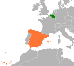 Map indicating locations of Belgium and Spain