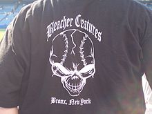 A black shirt with a skull in the middle with the text "Bleacher Creatures" on top and "Bronx, New York" below.