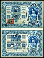 1,000 Korun (1919, using a 2 January 1902 note)