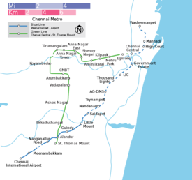 Schematic diagram of Chennai Metro's lines.