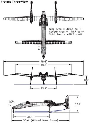 Orthographically projected diagram of the Scaled Composites Proteus