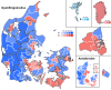 Largest party within each nomination district and constituency.