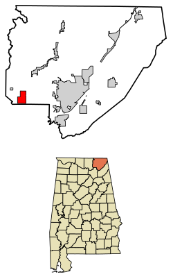 Location of Woodville in Jackson County, Alabama.