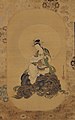 Monju on a Lion, hanging scroll by Kiyohara Yukinobu (1643-1682)