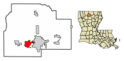 Location of Grambling in Lincoln Parish, Louisiana.