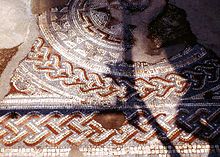 A small part of The Great Pavement, a Roman mosaic laid in AD 325 at Woodchester, Gloucestershire, England