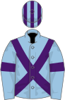 Light blue, purple cross belts and armlets, striped cap
