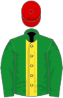 Green, yellow stripe, green sleeves, red cap