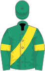 Emerald green, yellow sash and armlets