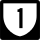 A white highway shield with a black numeral 1