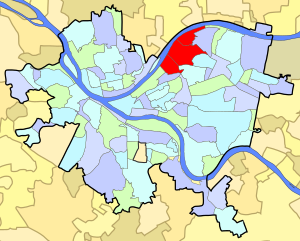 Location of Lawrenceville within the city of Pittsburgh