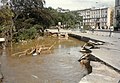 Oderhochwasser 1997: Lage kurz nach dem Abfließen des Stauwassers aus der Innenstadt; links der überflutete Stadtgraben