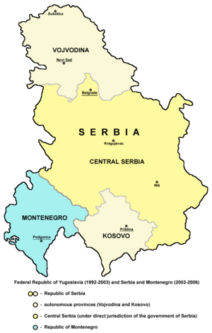 Serbia (galben) în cadrul Republicii Federale Iugoslavia