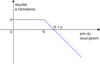 Profil de résultat d'un vendeur d'un call de prime p et de prix d'exercice K