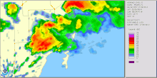 Looping animation of radar data depicting the tornado-spawning thunderstorm tracking across Miami