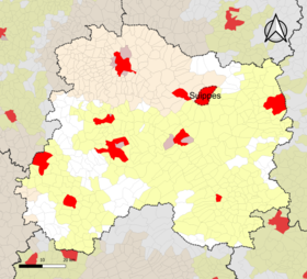 Localisation de l'aire d'attraction de Suippes dans le département de la Marne.