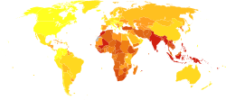 Asthma deaths per million persons in 2012   0–10   11–13   14–17   18–23   24–32   33–43   44–50   51–66   67–95   96–251