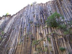 Columnar basalt formation in Boyabat, Sinop Province, Turkey.