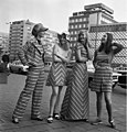 Fashion models in Leipzig, GDR, 1972. One of the girls is modelling a "maxi" dress.