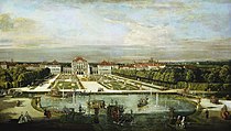 貝納多·貝洛托的《慕尼黑的寧芬堡宮》（Nymphenburg Palace, Munich），68.4 × 119.8cm，約作於1761年，來自山繆·亨利·卡瑞斯的收藏。[50]