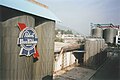 Pabst sign hanging on beer storage tank in Zhaoqing Brewery 1999