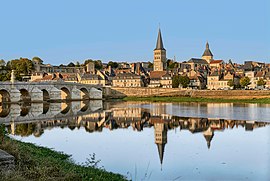 Sainte-Croix-Notre-Dame in La Charité-sur-Loire seen on the Loire