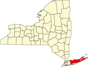 Map of New York highlighting Suffolk County