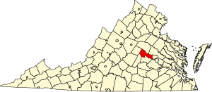 Map of Virginia highlighting Goochland County