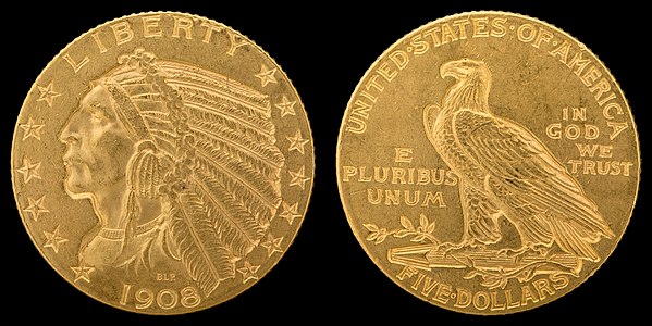 Indian Head half eagle, by Bela Pratt and the United States Mint