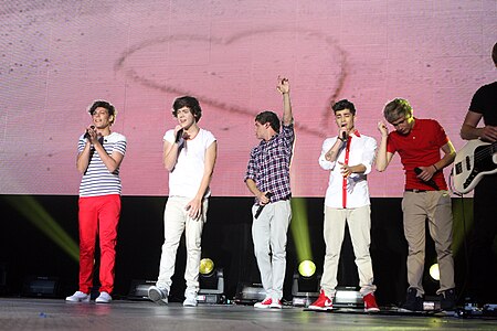 The British boy band One Direction in their Up All Night Tour, 2012