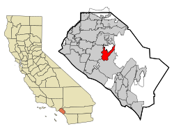 Location of Orange County, California (left), and of Tustin in Orange County (right)