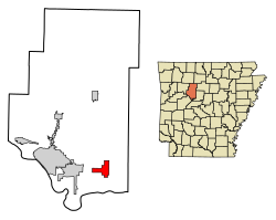 Location of Atkins in Pope County, Arkansas.