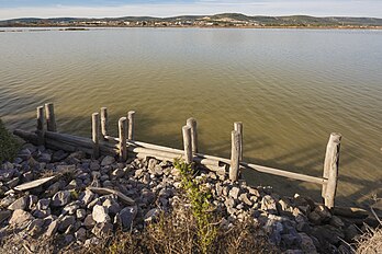 Les salins de Frontignan, aire protégée de type IV de l'Union internationale pour la conservation de la nature, et le massif de la Gardiole en arrière-plan (Languedoc-Roussillon). (définition réelle 6 147 × 4 102)