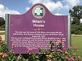 Sign identifying site of house of J.W. Milam, near Glendora Gin, 2019. Milam was one of the two that murdered Emmett Till.