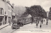 Hanscotte locomotive (built by Fives-Lille) departing from lower terminus of Puy-de-Dôme railway, about 1907