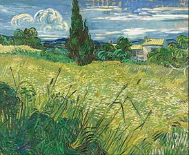 لوحة "حقل قمح أخضر مع شجر السرو" (بالإنجليزية: Green Wheat Field with Cypress)‏ للفنان فينسنت فان خوخ، 1889.