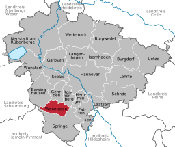 Läget för kommunen Wennigsen (Deister) i Region Hannover