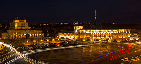 Plaza de la República en Ereván, Armenia.