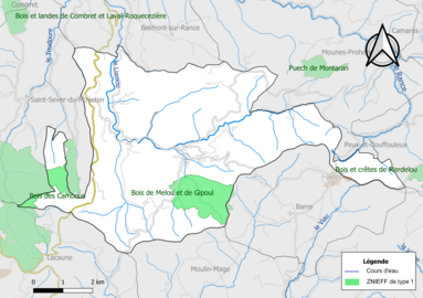 Carte des ZNIEFF de type 1 de la commune.