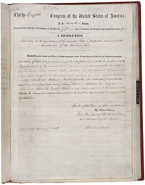 The original 13th Amendment in the U.S. National Archives, signed by President Lincoln (1865)