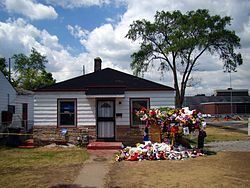 The Jackson family residence at 2300 Jackson Street in Midtown. This photo was taken in July 2009, showing floral tributes after Michael Jackson's death.