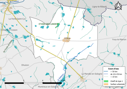 Carte des ZNIEFF de type 1 localisées sur la commune[Note 2].