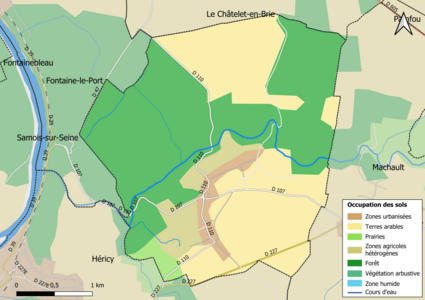 Carte des infrastructures et de l'occupation des sols en 2018 (CLC) de la commune.