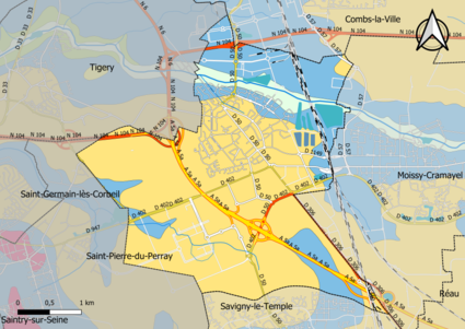 Carte montrant en couleurs le zonage géologique simplifié d'une commune