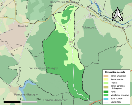 Carte en couleurs présentant l'occupation des sols.