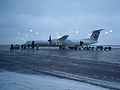 一架帶有加拿大快運航空塗裝的爵士航空龐巴迪Dash 8客機（攝於薩德伯里機場）
